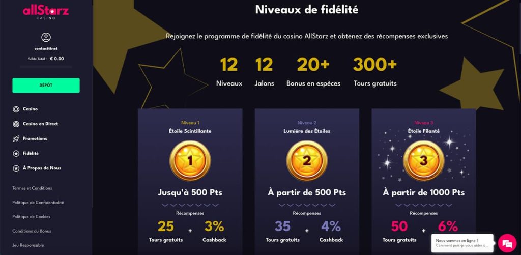 Allstarz Casino programme VIP